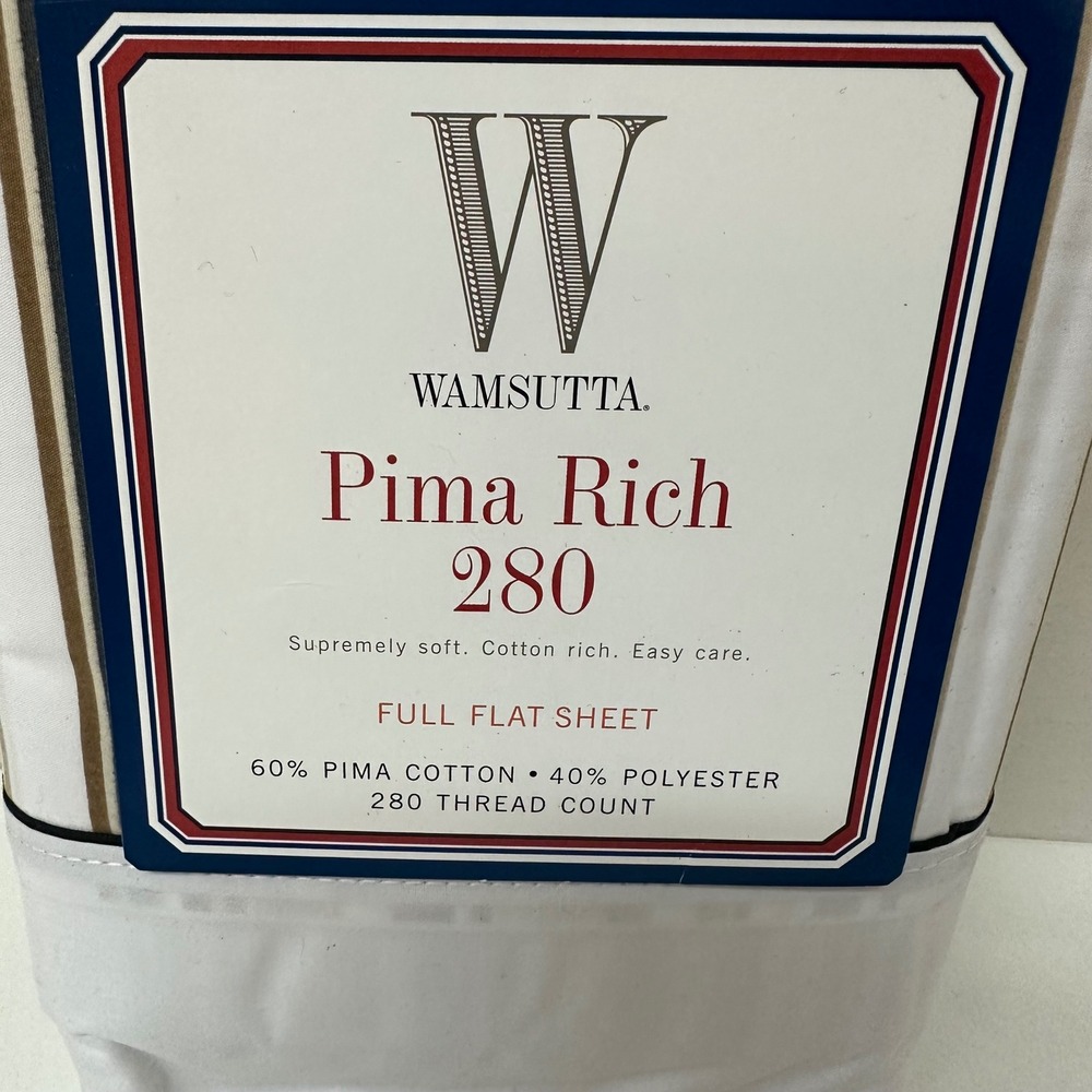 Wamsutta Pima Rich 280 Full Flat Sheet Funstripe Tan Brown Striped Cotton - Picture 2 of 6